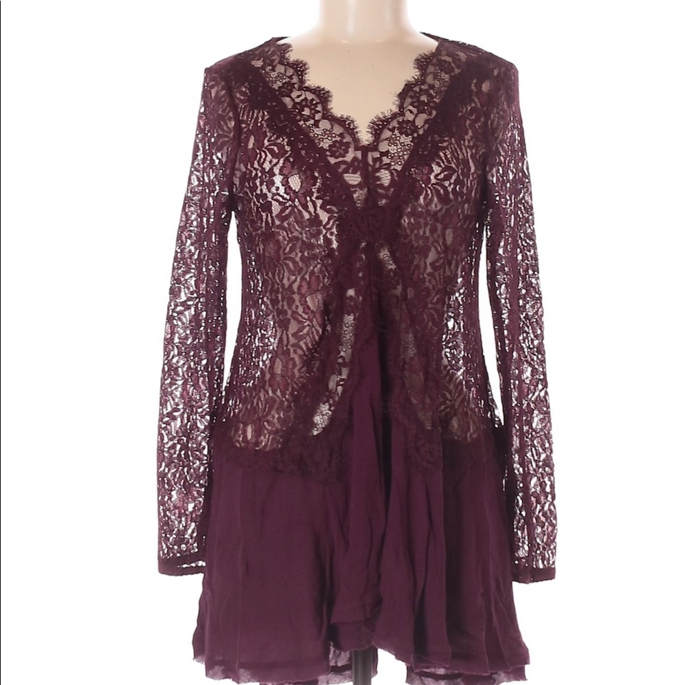 Women vintage america blues long sleeve dress Blouse purple Small